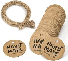 200 Pcs Round Kraft Paper Handmade Tags Label with Hemp Rope for Christm... - £14.74 GBP