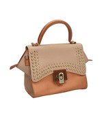 Sharif Handbag Satchel Leather Gold Studded Peach Beige Trapezoid - $89.99