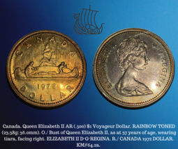 1972 Canada Queen Elizabeth II Silber Voyageur Dollar Regenbogen Getönte 23.38g - £31.64 GBP