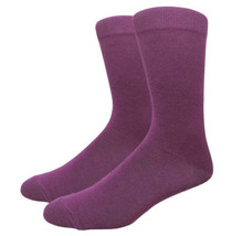 Solid Color Crew Cotton Dress Socks - Purple - £4.57 GBP