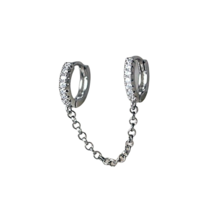 One 925 Silver Plated Cubic Zirconia Small Hoop and Chain Earring - New - £7.18 GBP