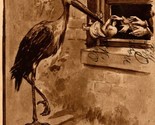Vtg Postcard 1909 Stork Arriving Delivering Baby Welcome Roth &amp; Langley Pub - $6.10
