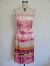 Banana Republic Strapless Dress 4 100% Silk Pink Coral Desert Ombre Watercolor - £14.85 GBP