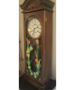 Vintage 70&#39;s 37&quot; Pendulum Clock Chime Wood Tiffany Style Stained Glass F... - £432.30 GBP
