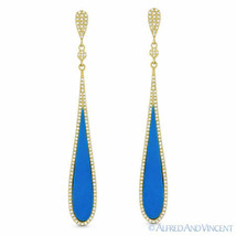 Blue Turquoise &amp; 0.48ct Diamond Pave 14k Yellow Gold Dangling Tear-Drop Earrings - £875.99 GBP