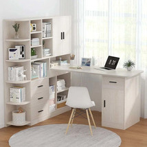 Computer Desk Bookshelf Integrated Shelves Drawers Large Laptop Home Bedroom Stu - £726.35 GBP+