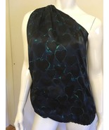 Lanvin Blue Black Green Silk Heart Print One Shoulder Blouse Top FR38 6 ... - $297.00