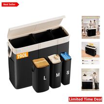 Elegant 190L Laundry Hamper with Lid &amp; 3 Removable Bags for Easy Sorting - $63.31