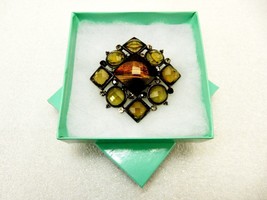 Tiger&#39;s Eye Brooch Pin, Diamond Shape, Yellow &amp; Amber Gemstones, #JWL-147 - £11.60 GBP