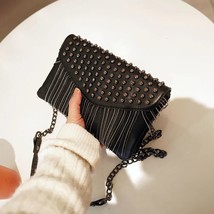 Ladies&#39; Rivet Black Crossbody Bag Fashion  Chain Tel Small Bag Trendy All-Match  - £159.27 GBP