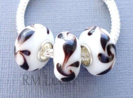 White Lampwork Glass Large Hole Beads Lot 3 pc fits European Charm Bracelets G35 - £3.15 GBP