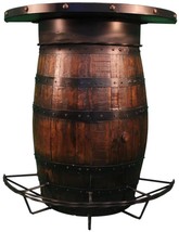 Bar Table Half Whiskey Barrel Chestnut Copper Metal Wood - £1,754.03 GBP
