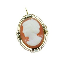 Victorian Agate Hard Stone Cameo Pin with Pearls (#J332) - £425.94 GBP