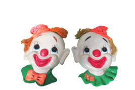 Vintage Set Of 2 Decorama Happy Clown Heads Chalkware Wall Plaques Japan - £23.48 GBP
