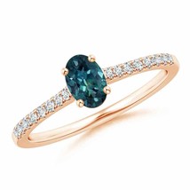 ANGARA 6x4MM Natural Oval Teal Montana Sapphire Ring with Diamond in 14k Gold - £730.86 GBP