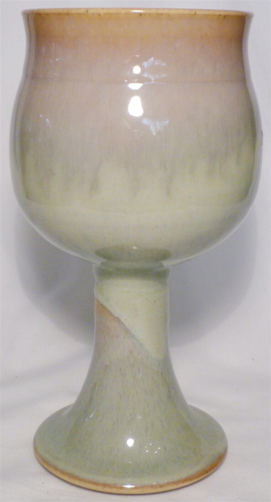 STUDIO ART POTTERY PEDESTAL STEMMED GOBLET CANDLE HOLDER PINK WHITE GLAZE - $24.00