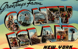Greetings From Coney Island New York Large Letter Linen Postcard Cyclone Rides - £18.18 GBP