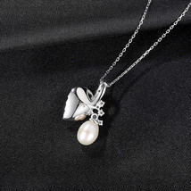 Jewelry S925 Silver Pendant Necklace Women Fashion Leaf Pearl - £21.08 GBP