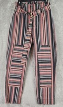 Asos Jeans Womens 10 Pink Black Striped Retro Belted High Rise Rare Pants - £21.74 GBP