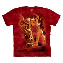 Phoenix Fire Wolf Unisex Adult T-Shirt Blue by The Mountain 100% Cotton Red - £21.57 GBP