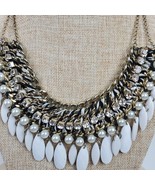 Vintage Chico&#39;s Statement Necklace White Faux Pearl Rhinestone 20&quot; - $28.44 CAD
