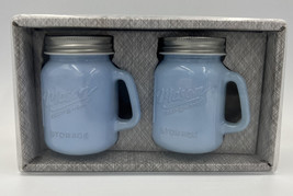 MASON JAR POWDER BLUE GLASS SALT AND PEPPER SHAKERS FARMHOUSE - £11.18 GBP