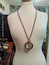 VINTAGE GOLDEN CHAIN NECKLACE WITH JEWELLED LORGNETTE MAGNIFYING GLASS P... - £59.36 GBP