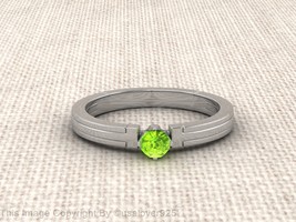 Natural Green Peridot Round Cut Gemstone Sterling Silver Women Ring Jewelry - £50.52 GBP