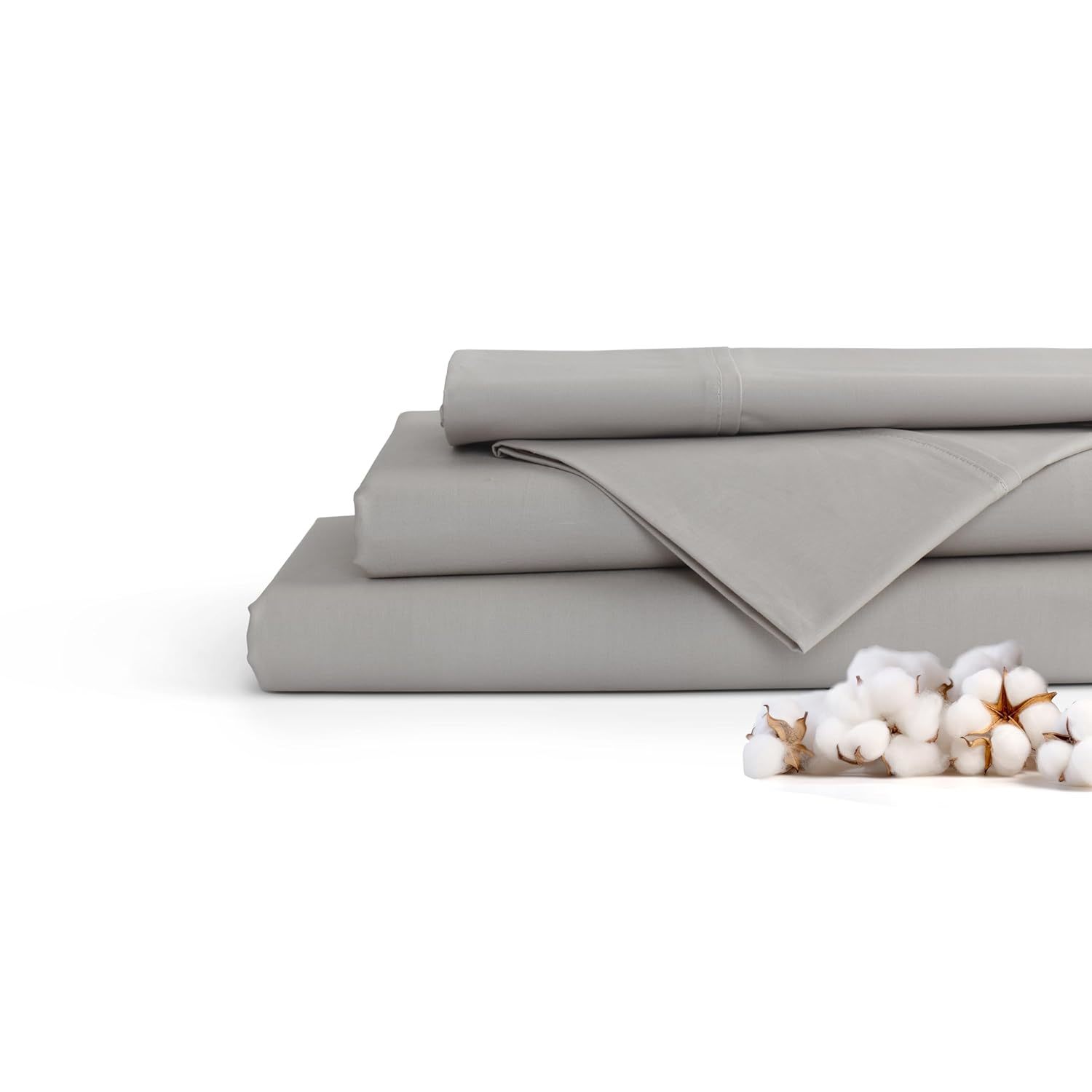 100% Cotton Percale Sheets Queen Size, Silver, Deep Pocket, 4 Pieces Sheet Set -