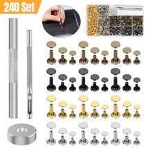 240 Sets Leather Rivets Double Cap Tubular Metal Studs Repair Tool For D... - £17.20 GBP