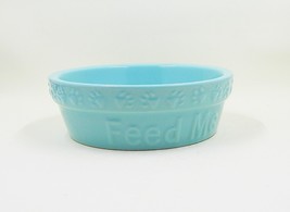 Signature Blue Teal Pet Stoneware Pet Bowl &quot;Feed Me&quot; Embossed - £12.78 GBP