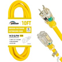 10Ft 14/3 Lighted Outdoor Extension Cord - 14 Gauge 3 Prong Sjtw Heavy D... - £18.08 GBP