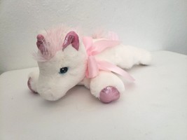 Bearington Baby Dreamer Unicorn Plush Stuffed Animal Pink White Satin Tummy - £23.64 GBP