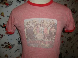 Vtg 80&#39;s The Beatles Sgt Peppers Lonely Hearts Club Rayon Heather Red T ... - £59.88 GBP