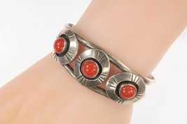 Navajo Sterling Silver Red Coral Cuff Bracelet Gorgeous! - $311.84