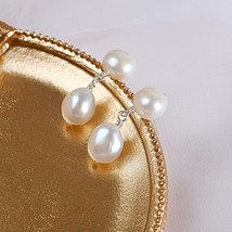 8-9White Baroque Double Pearl Drop Earrings for Women with 925 Sterling Silver H - £15.87 GBP