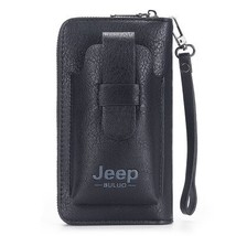 JEEP BULUO Leather Men Clutch Wallet  Purse For Phone Double Zipper  Wallet Leat - £29.28 GBP