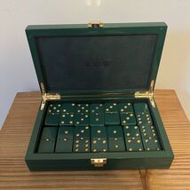 J.Crew Dominoes Set Green Lacquer Wood Box Gold Dots Luxury Game Complete - $66.49