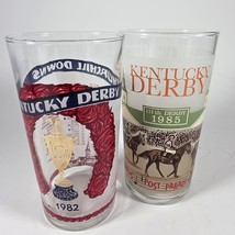 Kentucky Derby Collectible Glass Set Of 2 Red Green 8oz 1982 &amp; 1985 - $373.69 MXN