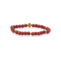 Red Natural Lava Stones Greek Orthodox Cross Elastic Bracelet Prayer Rop... - $147.62 MXN