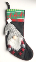 Gnome Christmas Stocking Fair Isle Border Felt 18&quot; Long Gnomes Sweater Hat - $22.42