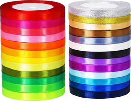 25 Rolls 625 Yards 25 Rainbow Colors Fabric Ribbons Bulk Silk Satin Ribbon Glitt - £11.96 GBP