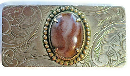 Belt Buckle Nickel Silver Agate Stone Cabochon Western Small 3&quot; wide - £23.12 GBP