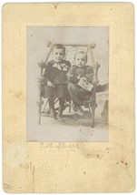 Circa 1890&#39;S Named Cabinet Card Adorable Little Boys Brothers Sitting In Chair - £7.41 GBP