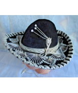 VTG Pigalle Mexican Mariachi Sombrero Childs XXXXXXX 19" Hat Black Velvet Silver - $42.06