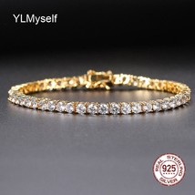 Pure Silver 15-21 CM Tennis Bracelet Jewelry Pave 3mm/4mm Sparkly CZ Gold-Color  - £85.16 GBP