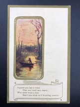 Boat On Lake Sunset Vintage Postcard Humorous Limerick Poem - $14.94