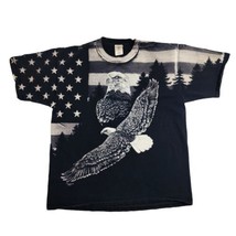 Vintage 90s Art Unlimited All over Double Sided Eagle Flag Shirt Size Large - £19.07 GBP