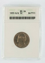 1955-D/S 5C Jefferson Nickel Graded by ANACS as MS-64 - £83.07 GBP