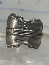 Violin ring violin band adj size 7.75 sterling silver women signed Clement - $77.22